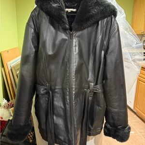 Wilsons Leather Black Faux Fur Trim Leather Jacket